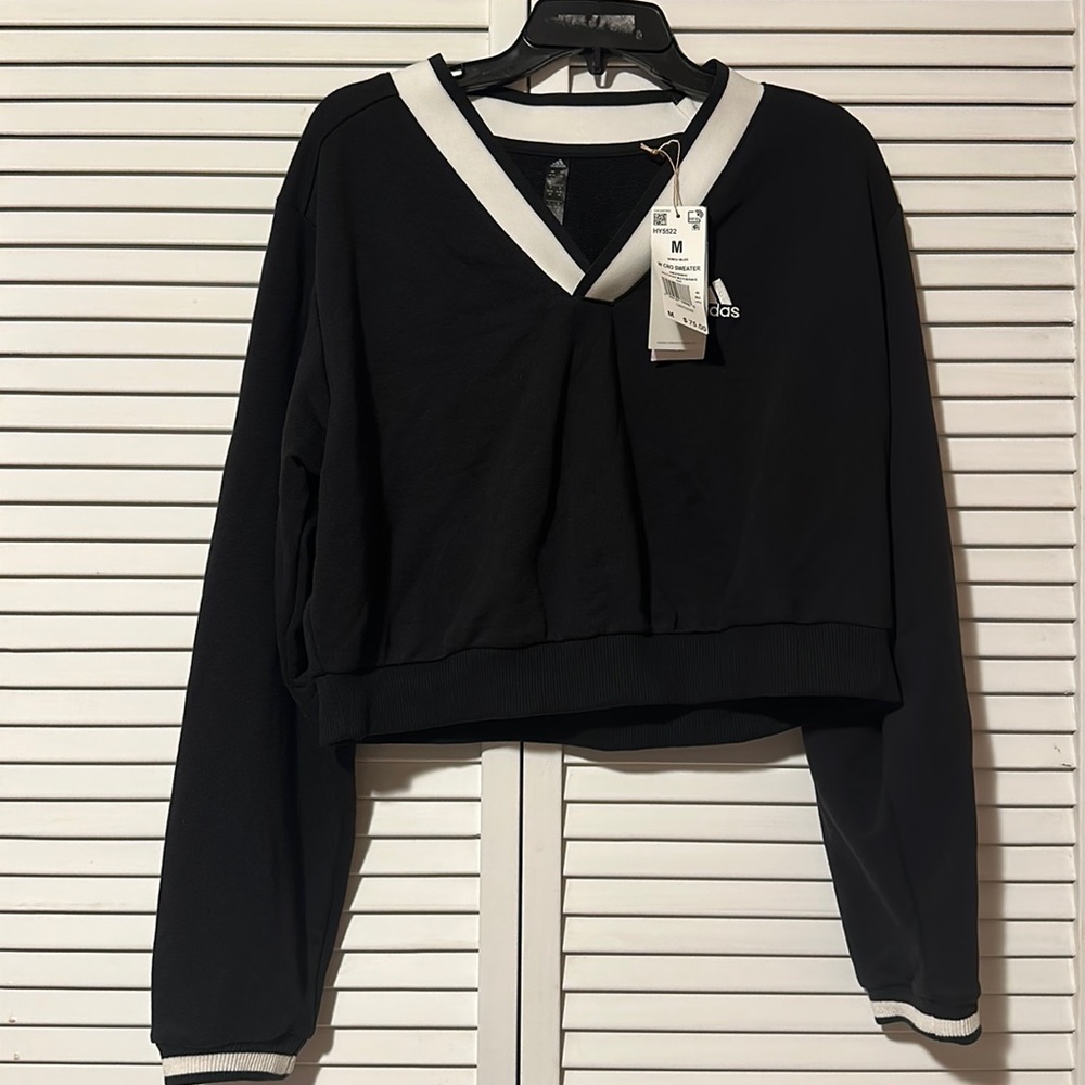 NWT Adidas Retro Varsity V-Neck Cropped Sweater - Picture 6 of 6